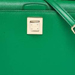 Pre Owned Dolce & Gabbana Green Leather Twist Lock Flap Top Handle Bag