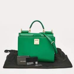 Pre Owned Dolce & Gabbana Green Leather Twist Lock Flap Top Handle Bag