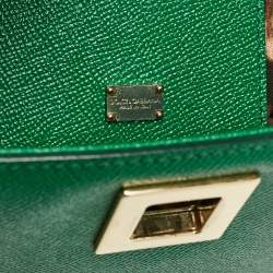 Pre Owned Dolce & Gabbana Green Leather Twist Lock Flap Top Handle Bag