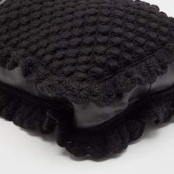 Dolce & Gabbana Black Crochet Fabric and Leather Drawstring Tote