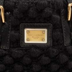 Dolce & Gabbana Black Crochet Fabric and Leather Drawstring Tote