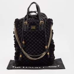 Dolce & Gabbana Black Crochet Fabric and Leather Drawstring Tote