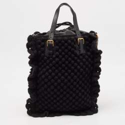 Dolce & Gabbana Black Crochet Fabric and Leather Drawstring Tote