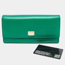 Pre Owned Dolce & Gabbana Green Leather Flap Continental Wallet