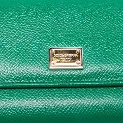Pre Owned Dolce & Gabbana Green Leather Flap Continental Wallet
