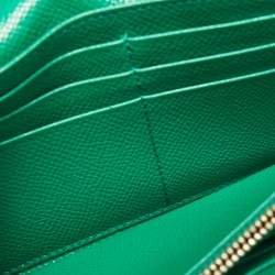 Pre Owned Dolce & Gabbana Green Leather Flap Continental Wallet