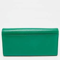 Pre Owned Dolce & Gabbana Green Leather Flap Continental Wallet