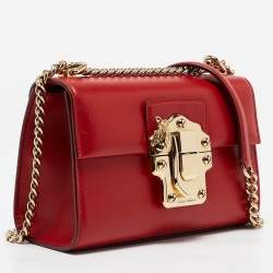 Pre Owned Dolce & Gabbana Red Leather Lucia Bee Shoulder Bag 