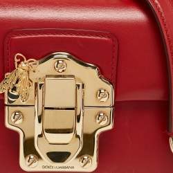 Pre Owned Dolce & Gabbana Red Leather Lucia Bee Shoulder Bag 