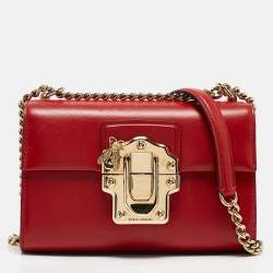 Pre Owned Dolce & Gabbana Red Leather Lucia Bee Shoulder Bag 