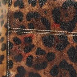 Pre Owned Dolce & Gabbana Burgundy Leopard Print Coated Canvas Miss Pocket Tote
