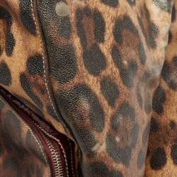 Pre Owned Dolce & Gabbana Burgundy Leopard Print Coated Canvas Miss Pocket Tote