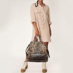 Pre Owned Dolce & Gabbana Burgundy Leopard Print Coated Canvas Miss Pocket Tote