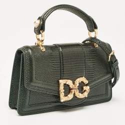 Dolce & Gabbana Green Lizard Embossed Leather Mini DG Amore Top Handle Bag