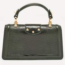 Dolce & Gabbana Green Lizard Embossed Leather Mini DG Amore Top Handle Bag