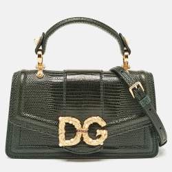 Dolce & Gabbana Green Lizard Embossed Leather Mini DG Amore Top Handle Bag