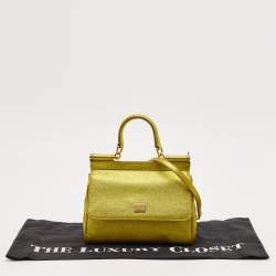مملوكة مسبقًا Dolce & Gabbana Metallic Green Leather Small Miss Sicily Top Handle Bag