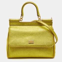 مملوكة مسبقًا Dolce & Gabbana Metallic Green Leather Small Miss Sicily Top Handle Bag