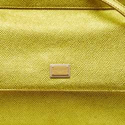 مملوكة مسبقًا Dolce & Gabbana Metallic Green Leather Small Miss Sicily Top Handle Bag