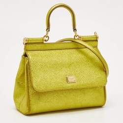 مملوكة مسبقًا Dolce & Gabbana Metallic Green Leather Small Miss Sicily Top Handle Bag