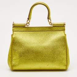 مملوكة مسبقًا Dolce & Gabbana Metallic Green Leather Small Miss Sicily Top Handle Bag