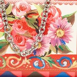 Pre Owned Dolce & Gabbana Multicolor Printed Leather Miss Sicily Von Wallet on chain