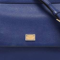 Pre Owned Dolce & Gabbana Blue Leather Medium Miss Sicily Top Handle Bag
