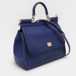 Pre Owned Dolce & Gabbana Blue Leather Medium Miss Sicily Top Handle Bag