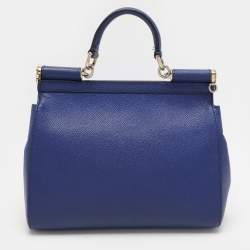 Pre Owned Dolce & Gabbana Blue Leather Medium Miss Sicily Top Handle Bag