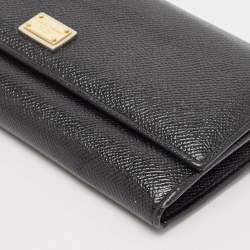 Pre Owned Dolce & Gabbana Black Leather Flap Continental Wallet
