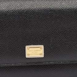 Pre Owned Dolce & Gabbana Black Leather Flap Continental Wallet
