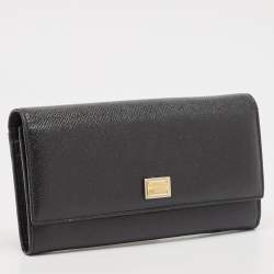 Pre Owned Dolce & Gabbana Black Leather Flap Continental Wallet