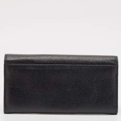 Pre Owned Dolce & Gabbana Black Leather Flap Continental Wallet