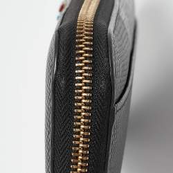 Pre Owned Dolce & Gabbana Black Lizard Embossed Leather DG Crystals Zip Continental Wallet