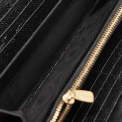 Pre Owned Dolce & Gabbana Black Lizard Embossed Leather DG Crystals Zip Continental Wallet
