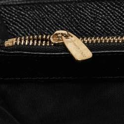 Pre Owned Dolce & Gabbana Black Lizard Embossed Leather DG Crystals Zip Continental Wallet