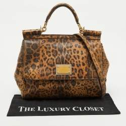 Pre Owned Dolce & Gabbana Brown Karung Leather Leopard Print Large Miss Sicily Top Handle Bag
