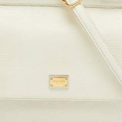 Pre Owned Dolce & Gabbana White Lizard Embossed Leather Medium Miss Sicily Top Handle Bag