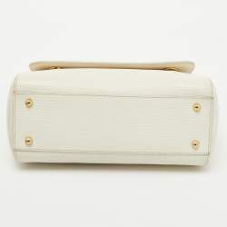 Pre Owned Dolce & Gabbana White Lizard Embossed Leather Medium Miss Sicily Top Handle Bag