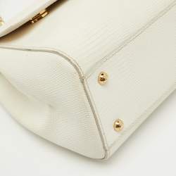 Pre Owned Dolce & Gabbana White Lizard Embossed Leather Medium Miss Sicily Top Handle Bag