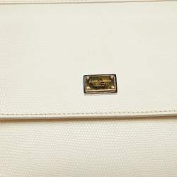 Pre Owned Dolce & Gabbana White Lizard Embossed Leather Medium Miss Sicily Top Handle Bag
