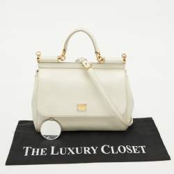 Pre Owned Dolce & Gabbana White Lizard Embossed Leather Medium Miss Sicily Top Handle Bag