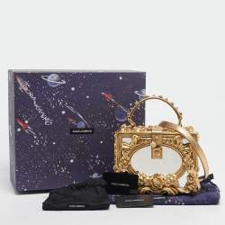 Dolce & Gabbana Gold Acrylic and Wood Leaf Dolce Box Bag