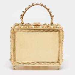 Dolce & Gabbana Gold Acrylic and Wood Leaf Dolce Box Bag