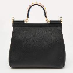 Pre Owned Dolce & Gabbana Black Leather Medium Miss Sicily Top Handle Bag