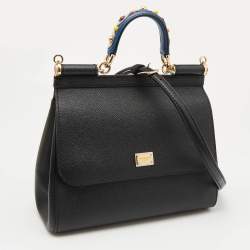 Pre Owned Dolce & Gabbana Black Leather Medium Miss Sicily Top Handle Bag