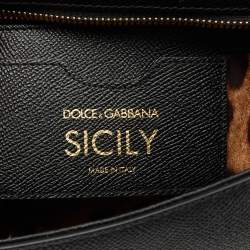 Pre Owned Dolce & Gabbana Black Leather Medium Miss Sicily Top Handle Bag