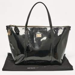 Pre Owned Dolce & Gabbana Black Patent Leather Miss Escape Zip Tote