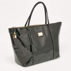 Pre Owned Dolce & Gabbana Black Patent Leather Miss Escape Zip Tote
