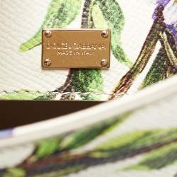 Pre Owned Dolce & Gabbana White/Multicolor Printed Leather Medium Miss Sicily Top Handle Bag